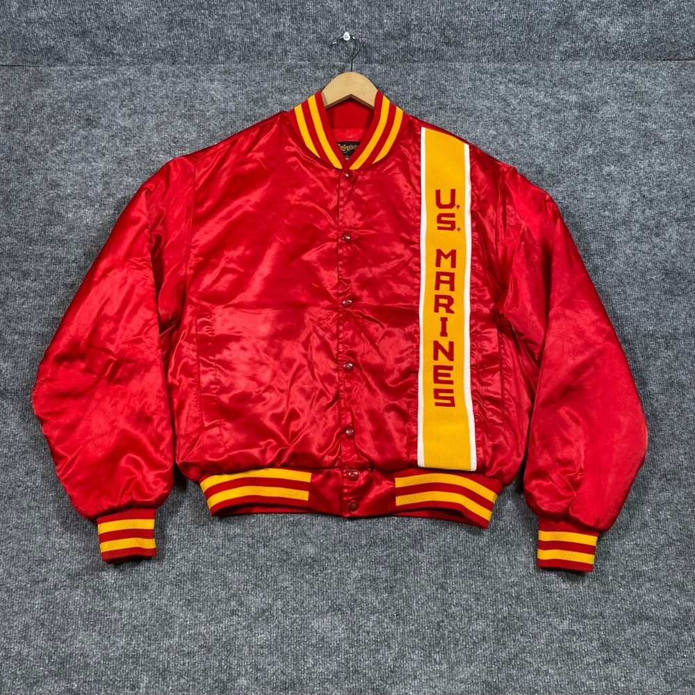 Vintage Swingster US Marines Satin Bomber Jacket Red Mens Large USMC Varsity‎